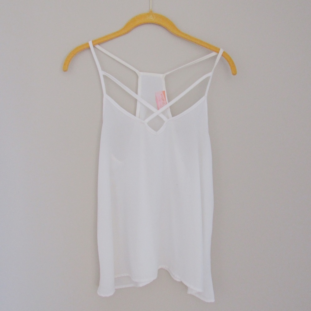 White silk spaghetti strapped tank